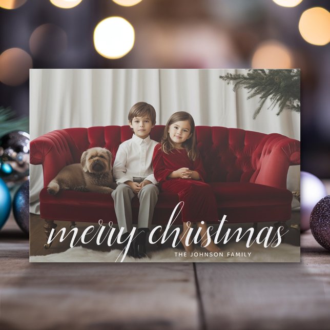 1 Vit foto-God jul-skript Julkort (Modern Christmas Photo Greeting Card)