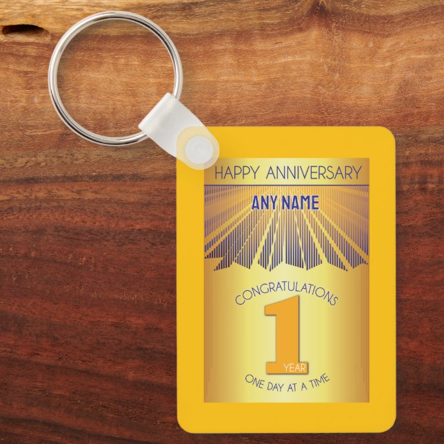 1 Year Sober Anniversary | Golden Ray 12 Step Nyckelring (Framsida)