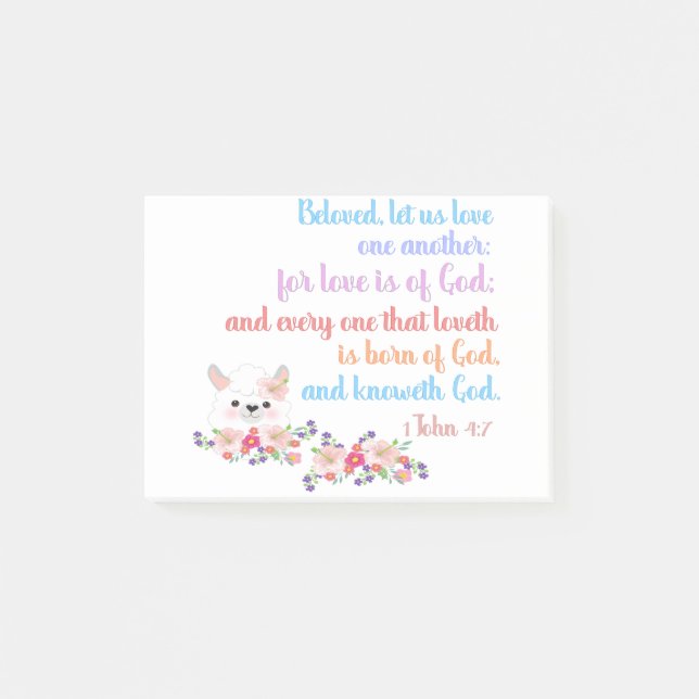 1Johannes 4:7 Bibelvers Post-it Block (Framsida)