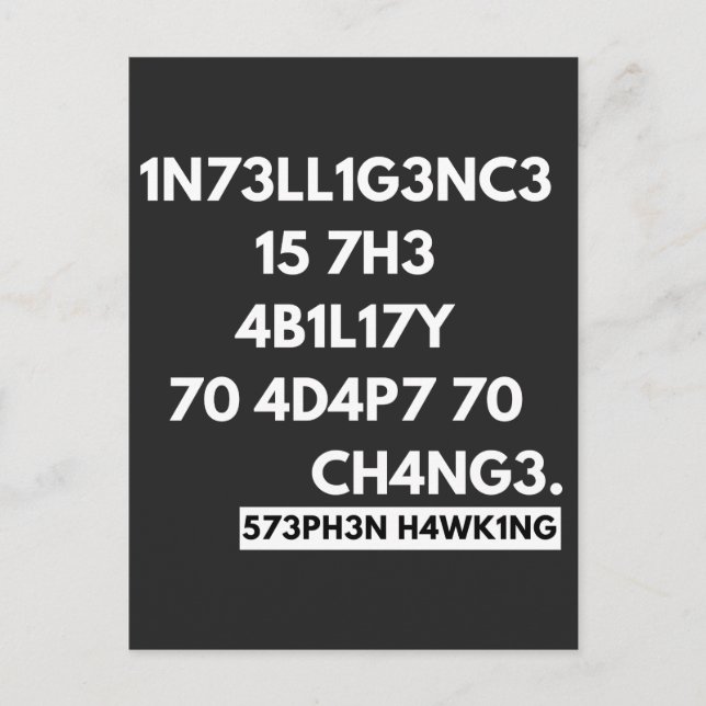 1N73LL1G3NC3 15 7H3 4B1L17Y 70 4D4P7 70 CH4NG3. HELG VYKORT (Framsida)