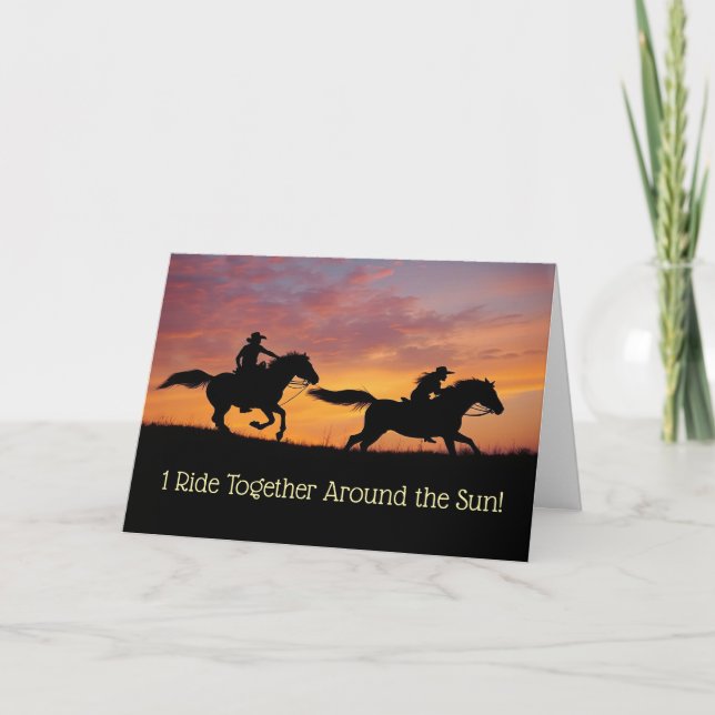 1st Anniversary Cute Cowboy Cowgirl Country Wester Kort (Framsida)