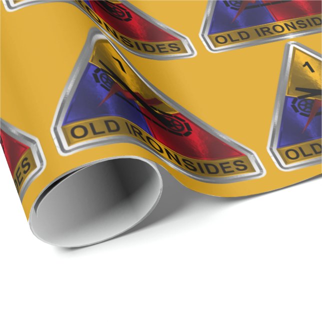 1st Armored Division Silverfärgad ramad märke Presentpapper (Rullad Hörn)