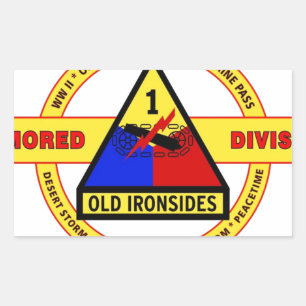 1ST ARMORED UPPDELNING "GAMMALA IRONSIDES " REKTANGULÄRT KLISTERMÄRKE