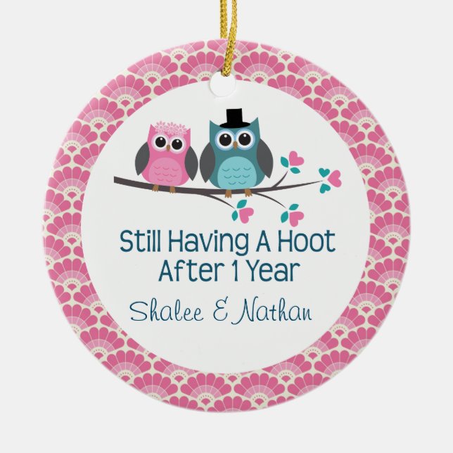 1st Årsdagpersonligugglan kopplar ihop gåvan Julgransprydnad Keramik (Framsidan)