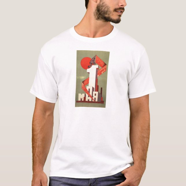 "1st av maj" constructivismtryck tee shirt (Framsida)