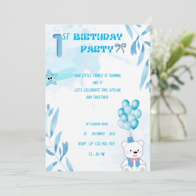 1st baby boy birthday invitation  inbjudningar (Stående Fram)