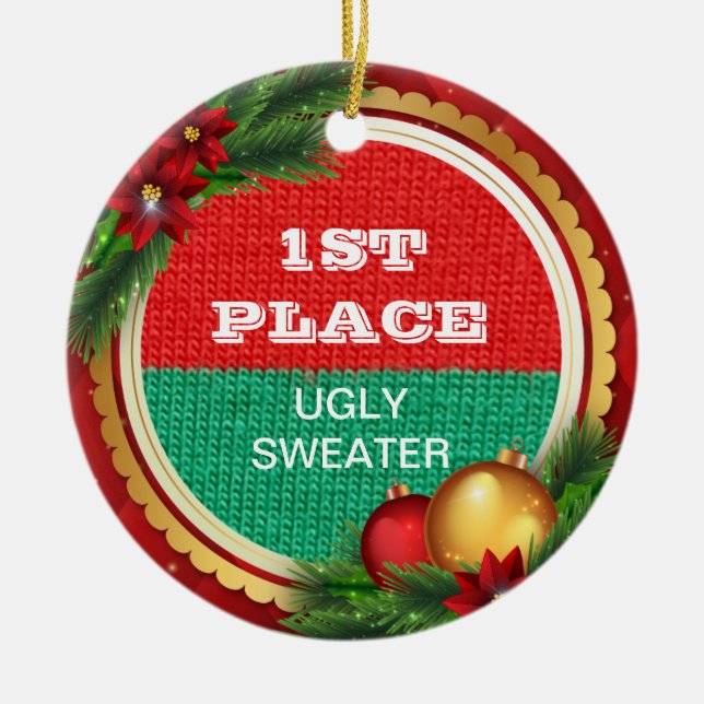 1st bända vinnare för fult tröjajulparty julgransprydnad keramik (Framsidan)