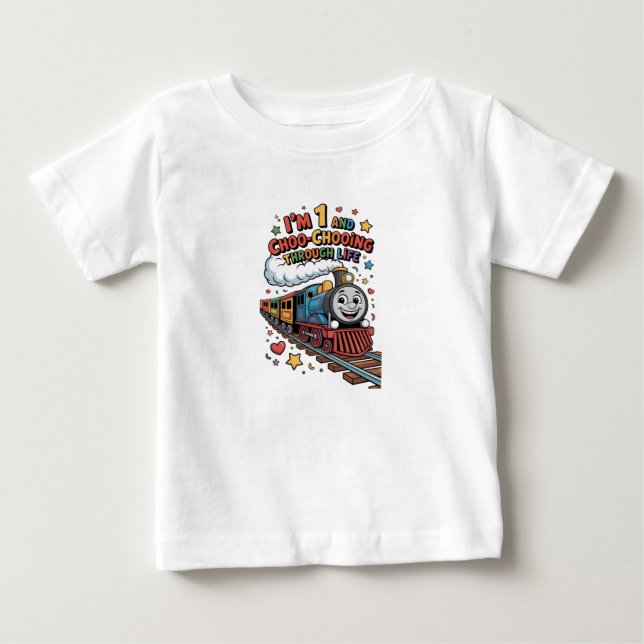 1st Birthday Choo Chooing Through Life Kids Tee  (Framsida)