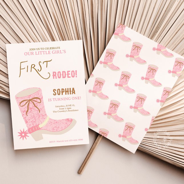 1st Birthday Cowgirl First Rodeo  Invite Inbjudningar (girls first rodeo birthday invite)