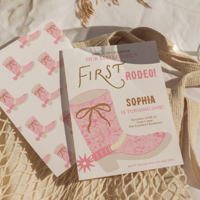 1st Birthday Cowgirl First Rodeo  Invite Inbjudningar (first rodeo girls birthday invite)