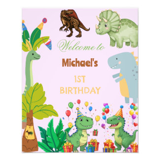 1st Birthday Dinosaur Minimal baby welcome sign Fototryck