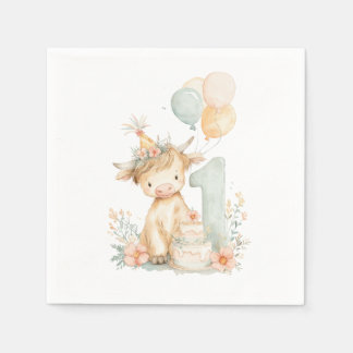 1st birthday highland cow pappersservett