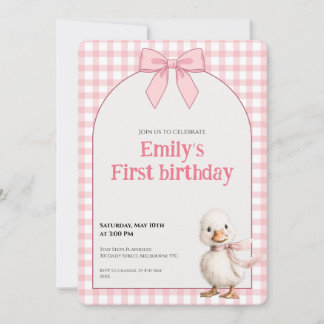 1st Birthday Invitation Gingham Duck Theme Kaart Inbjudningar