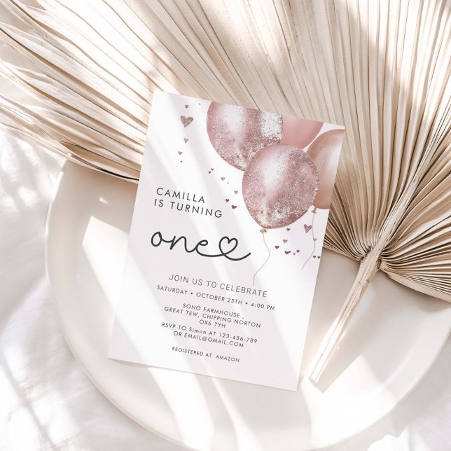 1st Birthday Modern Pink Balloon Girl Inbjudningar (Skapare uppladdad)