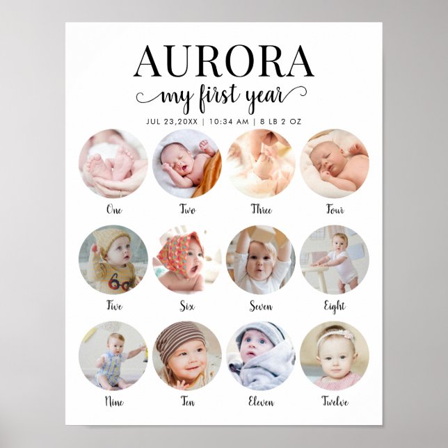 1st Birthday My First Year Milestone Photo Collage Poster (Framsidan)