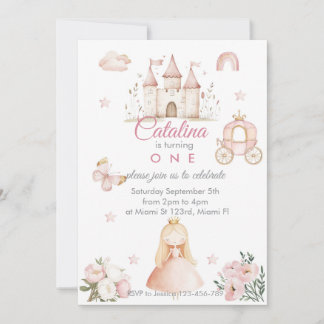 1st Birthday Princess Girl Invitation Inbjudningar