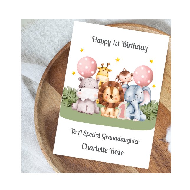 1st Birthday Safari Leaf Animals Card Kort (Skapare uppladdad)