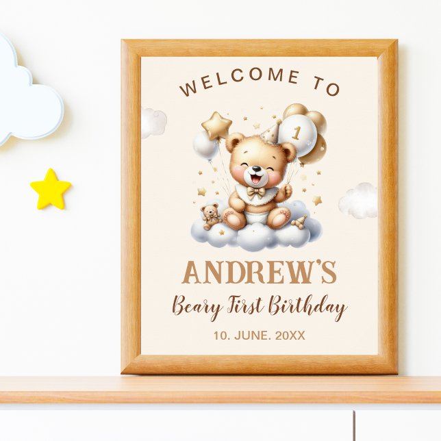 1st Birthday Teddy Bear Birthday Boy Poster (Skapare uppladdad)