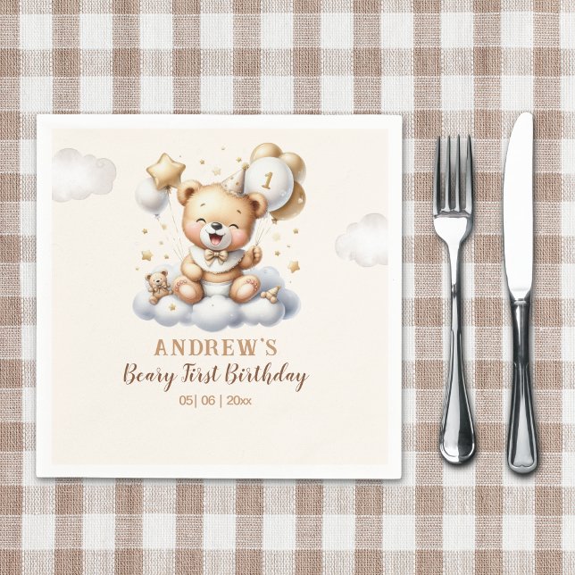 1st Birthday Teddy Bear Boy Pappersservett (Skapare uppladdad)
