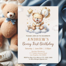 1st Birthday Teddy Bear with Brown Balloons