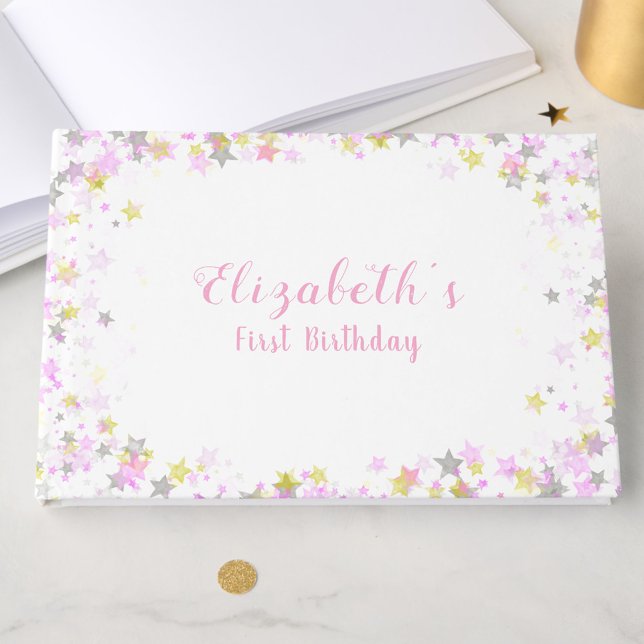 1st Birthday Twinkle Little Star Pink Gästböcker (Skapare uppladdad)