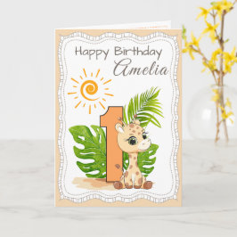1st Birthday Watercolor Animals Card Kort