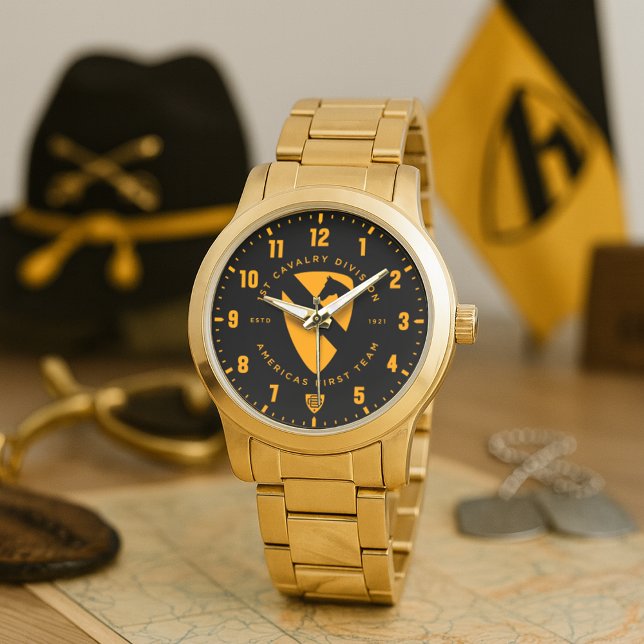 1st Cavalry Division "Amerikas första team"-hyllni Armbandsur (1st Cavalry Division "America's First Team" Tribute Gold Stainless Steel Watch)