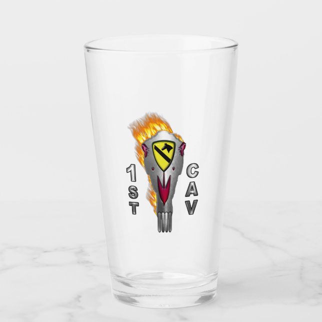 1st Cavalry Division Flammande Dödskalle Glaskopp (Framsida)