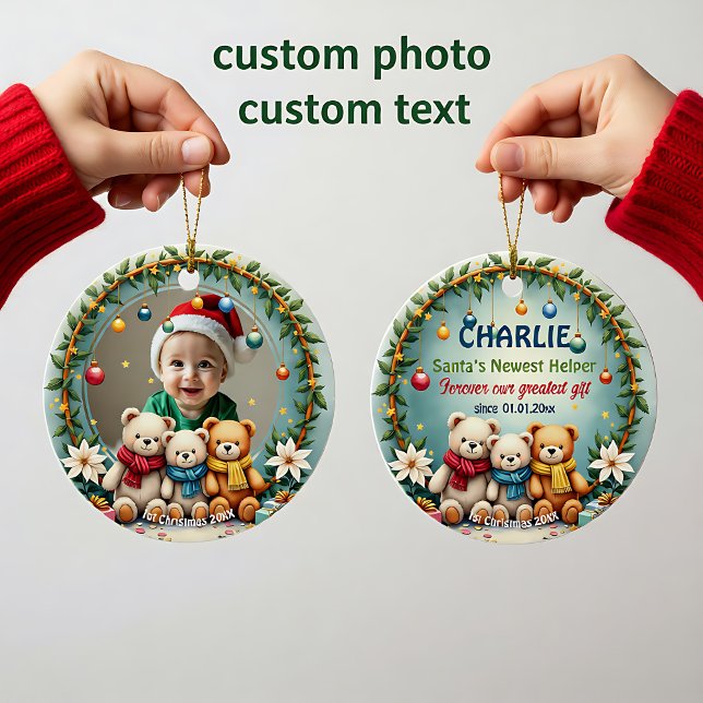 1st Christmas 2 sided, Bear Hugs & Baubles Julgransprydnad Keramik (1st Christmas 2 sided, Bear Hugs & Baubles Ceramic Ornament)