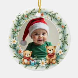 1st Christmas 2 sided Bear Hugs & Holly Julgransprydnad Keramik