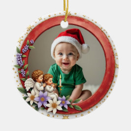 1st Christmas 2 sided Cherub Joy Julgransprydnad Keramik