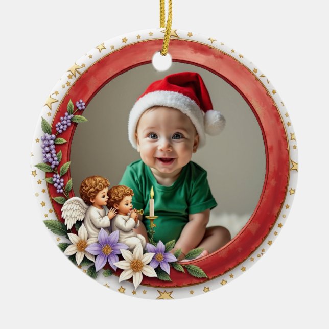 1st Christmas 2 sided Cherub Joy Julgransprydnad Keramik (Framsidan)