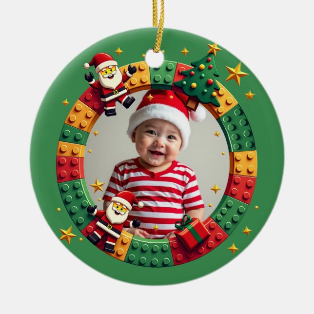 1st Christmas 2 sided Festive Builder green Julgransprydnad Keramik (Framsidan)