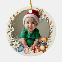 1st Christmas 2 sided Poinsettia Snuggles Julgransprydnad Keramik