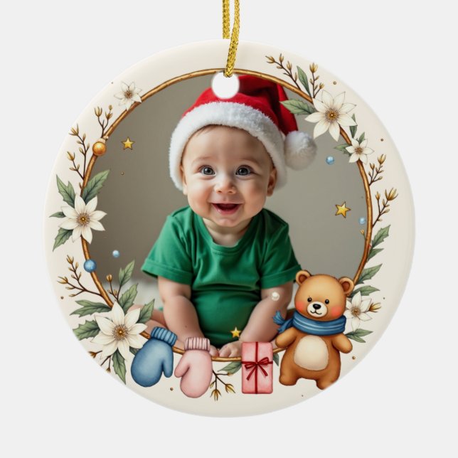 1st Christmas 2 sided Poinsettia Snuggles Julgransprydnad Keramik (Framsidan)