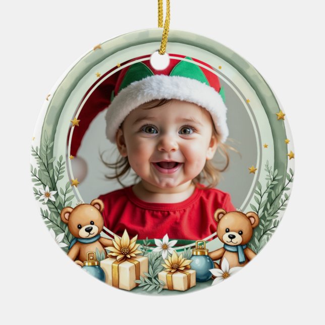 1st Christmas 2 sided, Santa’s Snuggle Squad Julgransprydnad Keramik (Framsidan)