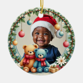 1st Christmas 2 sided, Teddy Tidings Julgransprydnad Keramik