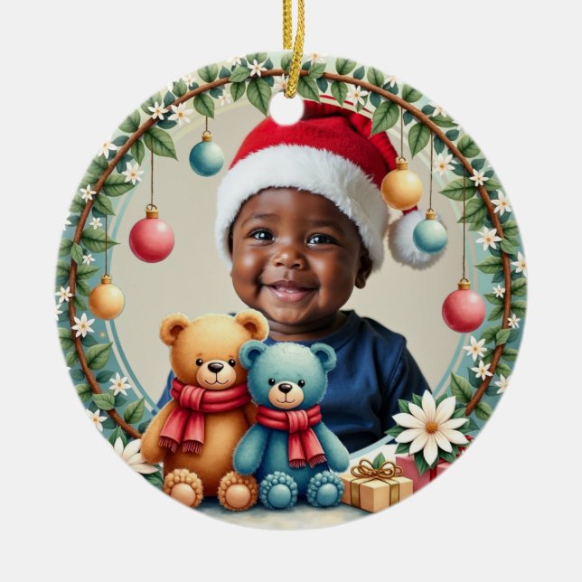 1st Christmas 2 sided, Teddy Tidings Julgransprydnad Keramik (Framsidan)