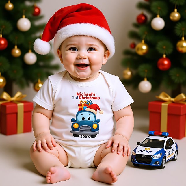 1st Christmas, custom text, Vroom for the Holidays T Shirt (1st Christmas, custom text, Vroom for the Holidays Baby Bodysuit)
