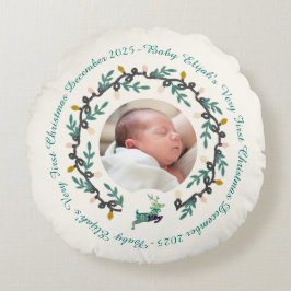 1st Christmas Deer with Wreath Teal Cream Rund Kudde