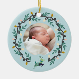 1st Christmas Deer with Wreath Teal Customize Julgransprydnad Keramik