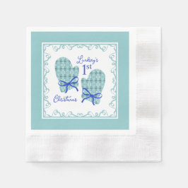 1st Christmas Mittens Blue Bow Holiday Pappersservett