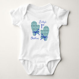 1st Christmas Mittens Blue Bow Holiday T Shirt