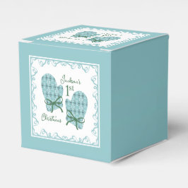 1st Christmas Mittens Green Bow Holiday Favor Box Presentaskar