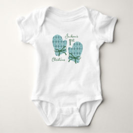 1st Christmas Mittens Green Bow Royal Botanical  T Shirt