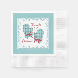 1st Christmas Mittens Red Bow Holiday Pappersservett