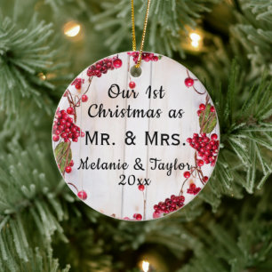 1st Christmas Rustic Mr & Mrs Photo Julgransprydnad Keramik