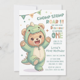 1st Dino Birthday Party | Cute Teddy Bear Dinosaur Inbjudningar