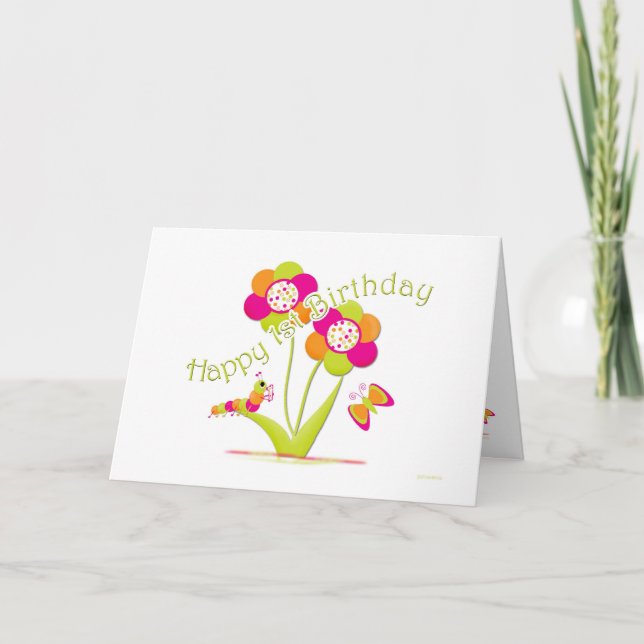 1st födelsedag Caterpiller - fjäril för lycklig Kort (Framsida)