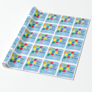 1st födelsedag för färgrika ballongpojkar presentpapper